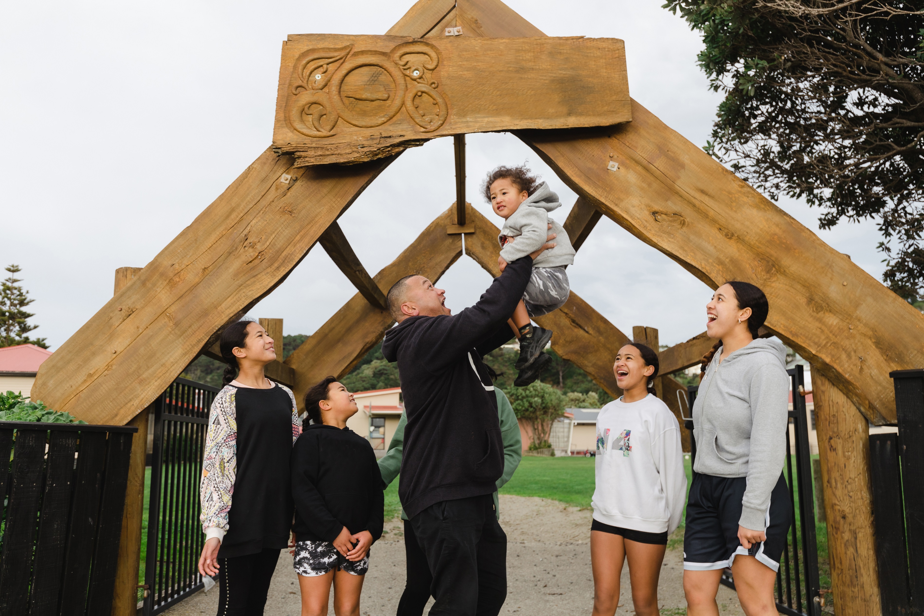 whanau at marae gate