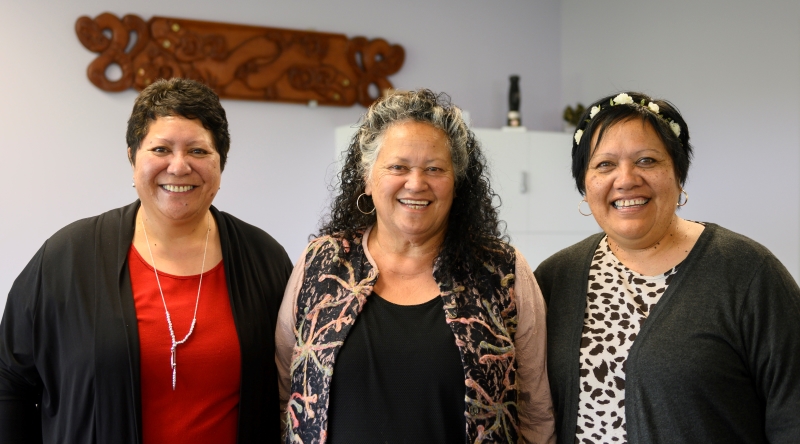 Katie Murray, Rena Hona and Hemoata Tauroa standing together smiling